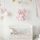 Sureio Large Pink Bow Decor with Teddy Bear Coquette Pink Bow Fabric Hanging Wall Art Cute Door Decorations 14 x 12 Inch for Dorm Bedroom Nursery Apartment Door Indoor Outdoor Baby Shower Decor