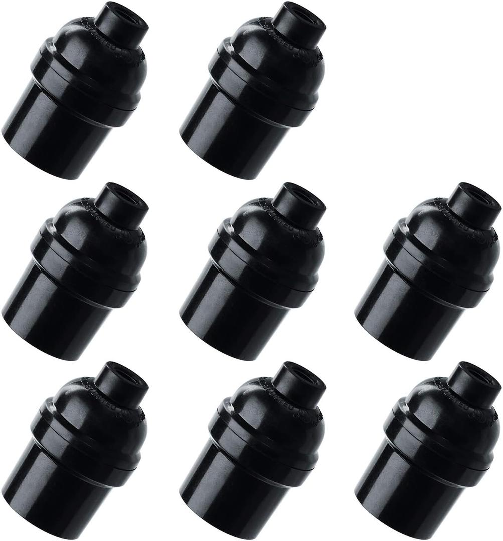 E26 E27 Light Socket,8-Pack Black Edison Retro Pendant lamp Holder, E26 E27 Plastic Standard Screw-in Socket Maximum Wattage 250W Heat Resistant Up to 200 Fire Resistant