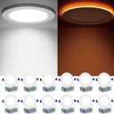 Meconard 12 Pack 4 Inch 5CCT LED Canless Recessed Lighting with Night Light, 2700K/3000K/3500K/4000K/5000K Selectable Ultra-Thin LED Ceiling Lights, 9W=75W, 750LM, Dimmable Wafer Downlight ETL&FCC