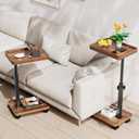 C Table End Table Adjustable Height, 360Swivel TV Tray Table for Small Spaces, Side Tables with Wheels for Living Room and Bedroom, Bed (Walnut), L15.7*W11.8