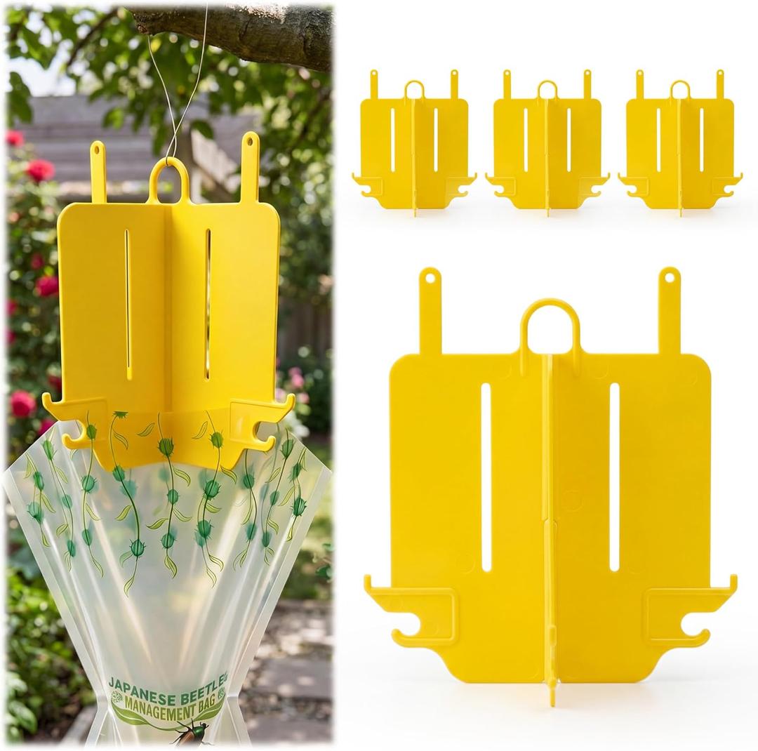 4 Pack Japanese Beetle Trap Vane Assembly, Durable Plastic Top Hanging Assembly with Hooks, Japanese Beetle Traps Accessories for Outdoor Use, Easy to Install (Not included Trap)