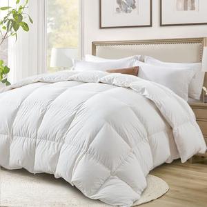 Globon Ultra-Soft Down Feather Comforter Queen Size,Luxurious Fluffy Hotel Collection Duvet Insert for All Season,Noiseless Shell,700 Filling Power,Medium Weight with Corner Tabs, White…