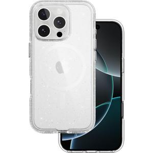 MAGEASY Case for iPhone 16 Pro 6.3" - Never Yellowing Crystal Clear Glitter Case with Sparkle, 16ft Drop Protection, Compatible with MagSafe | Bright M - Luminous Clear