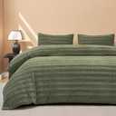 JELLYMONI Plush Duvet Cover Set - Queen Size Green Striped Fuzzy Comforter Cover 3pcs Bedding Set Luxury Ultra Soft Faux Fur Duvet Cover & 2 Pillowcases (NO Comforter)
