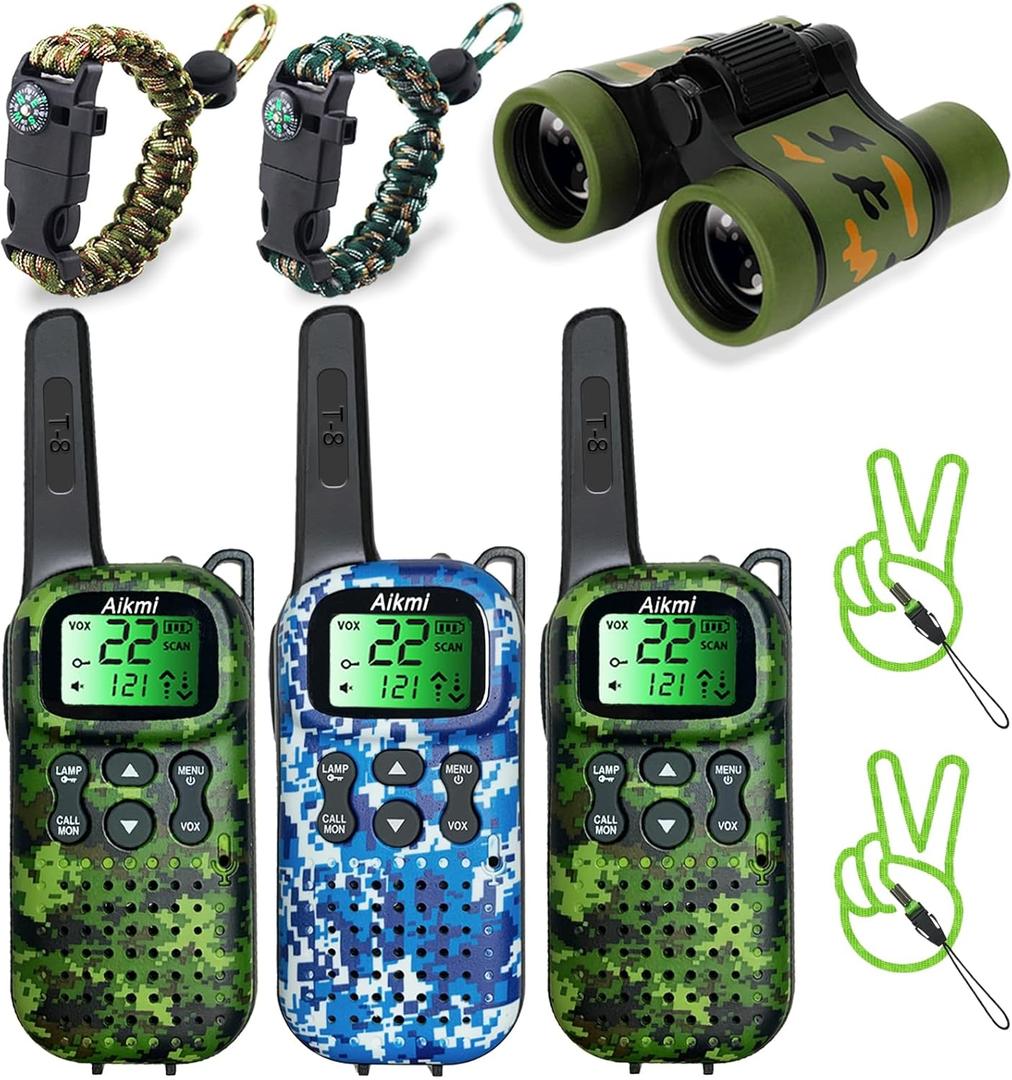 Walkie Talkies for Kids Toys Boys Gifts Aged 5+ Long Range 2 Way Radio for Camping Hunting Hiking Outdoor Game 6 7 8 9 10 Year Old Birthday Present for Kids (Green Green Blue)