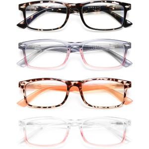 Stylish Reading Glasses for Women, Blue Light Blocking Readers, Ladies Eyeglasses,Cheaters (Tortoise/Pink/Orange/Clear)