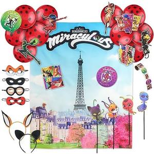 Birthday Party Supplies - Zag Heroez Themed Party Box, Ladybug Party Decorations, Backdrop & Party Props (Not All Pcs Are Included)