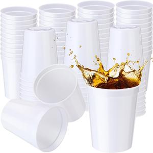 Yungyan 36 Pack White Stadium Cups Reusable Plastic Cups Blank Drink Stadium Tumblers for Parties, Events, DIY Projects (16 oz)