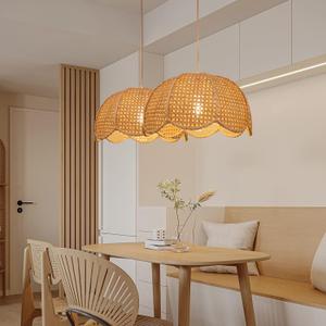 Arturesthome 1 Light Rattan Woven Pendant Light,Hand-Woven Flower Shaped Ceiling Chandelier,Handmade Hanging Lamp Shade for Dining Room Bar Cafe Rustic Decor D 23.6*12.59