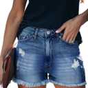 ZOLUCKY Women's Casual Summer Denim Shorts Mid Waisted Stretchy Ripped Jean Shorts with Pockets (Medium, C1 Navy)