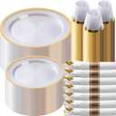 Goodluck 350 Piece Gold Plastic Dinnerware Set for Party, Clear Disposable Plates for 50 Guests, Include: 50 Dinner Plastic Plates, 50 Dessert Plates, 50 Pre Rolled Napkins with Cutlery Set, 50 Cups
