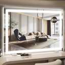 HNV 32"x22" Large Lighted Vanity Mirror, 3-Color Dimmable LED Makeup Mirror with Power Adapter, Sturdy Tabletop or Wall-Mounted Mirror, White