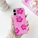 Lovmooful Compatible for iPhone 16 Case Cute Clear Hibiscus Flower Floral Aesthetic Printed Design for Girls Women Soft TPU Shockproof Protective Girly for iPhone 16-Hot Pink