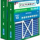 Filterbuy 16x20x5 Air Filter MERV 13 Optimal Defense (2-Pack), Pleated HVAC AC Furnace Air Filters for Honeywell FC100A1003, Lennox X0592, and More (Actual Size: 15.75 x 19.75 x 4.38 Inches)