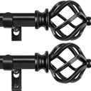 KAMANINA 2 Pack Curtain Rods 32 to 58 Inches (2.6-4.8ft), 3/4 Inch Black Curtain Rods for Windows Splicing Adjustable Single Drapery Rod with Twisted Cage Finial, for Indoor and Outdoor