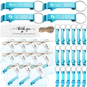 Maxcheck 50 Sets Baby Shower Party Favors for Guest Sweet Baby Bottle Opener Keychains Welcome Keychains Thank You Tags Bags for Gender Reveal Summer Party Return Gifts, 4 Styles(Blue)