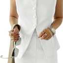 Cicy Bell Womens Summer 2 Piece Outfits Crew Neck Sleeveless Fitted Blazer Vest Matching Sets Work Mini Skirt Suit Sets