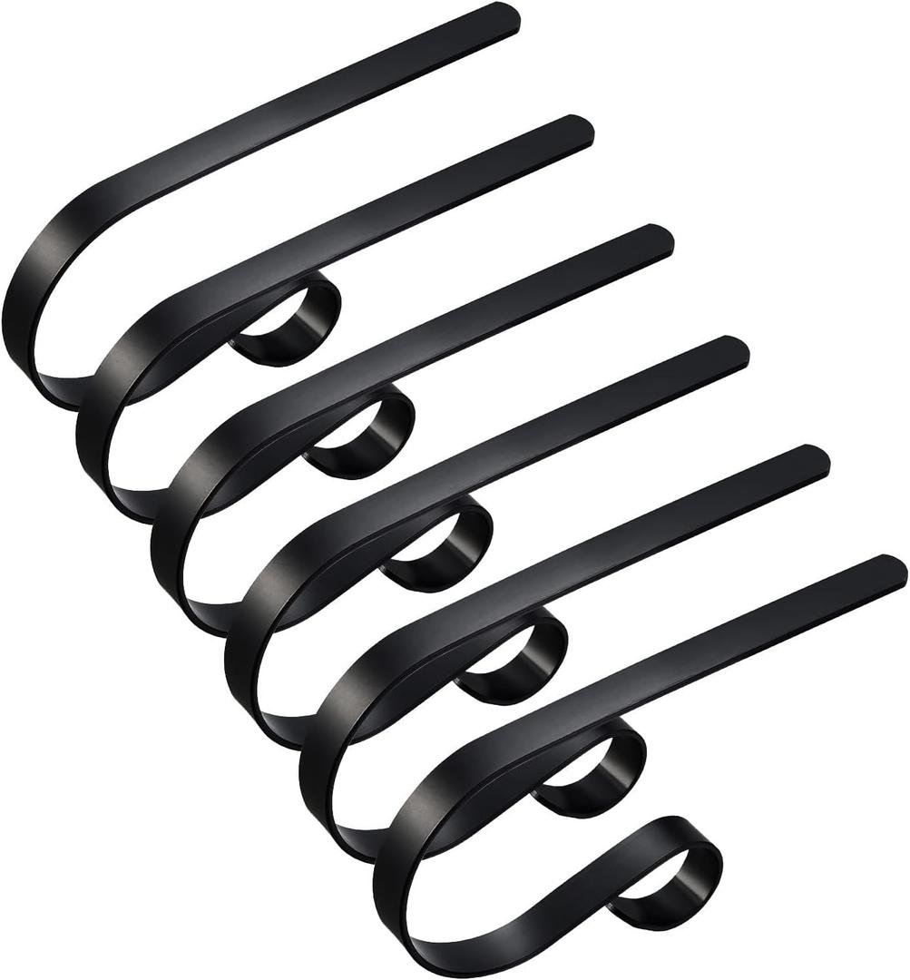 Edoneery Christmas Stocking Holders for Fireplace Mantle with Separate Double-Sided Tapes, Non-Slip Stocking Hangers for Mantel Shelves Multipurpose Xmas Party Decoration Hooks Set of 6 Black