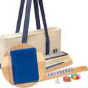 Yellow Mountain Imports American Mahjong Set, Harbor Tide with Beige and Blue Canvas Tote Bag - 4 All-in-One Racks with Pushers, Wright Patterson Scoring Coins, Dice, & Wind Indicator (Ivory)