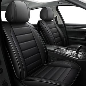 CAPITAUTO Universal Car Seat Covers Full Set - Waterproof Faux Leather, Airbag-Safe Design, Fit for Cars/SUVs/Trucks, 5-Seat Black Interior Accessories