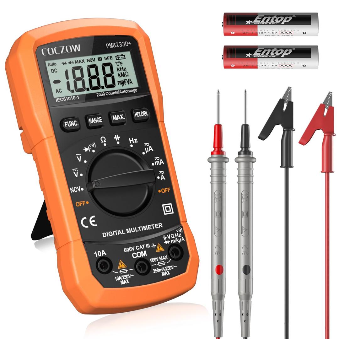 Digital Multimeter,Multimeter Tester, High Sensitivity Voltmeter Ammeter Ohmmeter NCV Circuit Checker Measures AC/DC Voltage,AC/DC Current, Resistance, Diodes, Continuity, Transistor (Black)