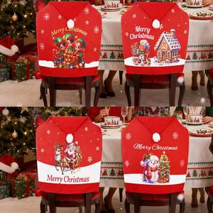 ceiba tree Christmas Chair Covers Set of 4 Santa Hat Red Slipcovers Chairs Back Covers NonWoven Fabric Xmas Decoration for Home Dinner Banquet Party Festival Holiday Decor