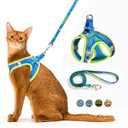 Cat Harness and Leash Set, Step-in Escape Proof Adjustable Vest Harness for Small Medium Large Cats, Lightweight Soft Breathable Reflective Kitten Harness for Walking Travel, Camping(Hawaii Green, M)