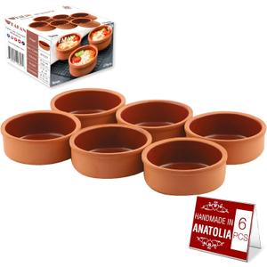 Hakan Hitit Clay Bowl Set of 6, Terracotta 4.5-inch Bowls, 8.5 Oz Glazed Inside Ancient Pottery, Cooking Clay Bowls in Box, Turkish Clay Yogurt Pots, Earthenware for Mexican Dishes, 6 Pcs, 250 cc