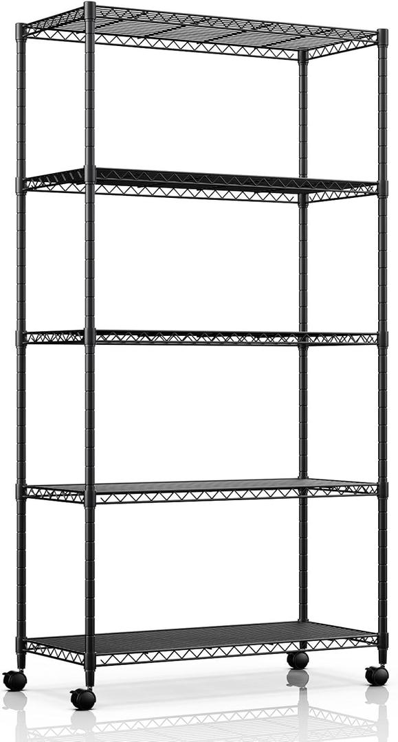 Simple Deluxe 5-Tier Heavy Duty Storage Shelving Unit, 1250 Lbs Loading Capacity, 29.92" W x 13.98" D x 61.02" H, Black