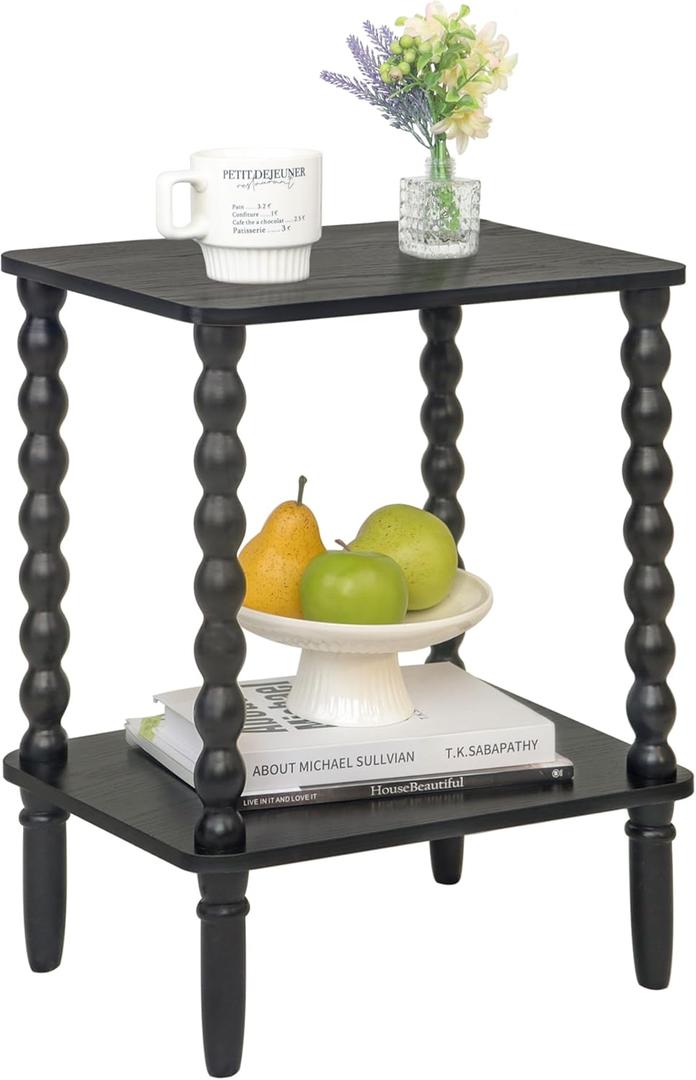 Fultyle Black Side Table, Small End Table with 2-Tier Shelf, Vintage Night Stand with Storage for Bedroom Living Room, Small Spaces (Black)