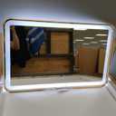 Rectangle LED Bathroom Mirror, 32"x20" Anti-Fog Double Touch Lighted Wall Vanity Mirror 45 Beveled Metal Frame Stepless Adjustable Color Temperature Smart Mirror 3000K-6000K, Gold