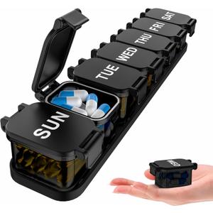 Extra Large Weekly Pill Organizer - XL Vitamin Holder with 7 Detachable Compartments, Portable Medicine Pill Organizer for Supplements, Daily Pill Case for Home and Travel,Black