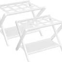 Heybly Luggage Rack, Pack of 2, Folding Suitcase Stand with Storage Shelf, Heavy-Duty Luggage Holder for Guest Room Bedroom Hotel, Holds up to 165 lb, White, HLR010W2