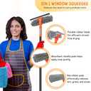 Window Cleaner Tool for Home, 59.5'' Squeegee Kit for Car Windshield, Shower Door, Mirror Cleaning, 2 in 1 Outdoor Glass Washer with Extension Pole