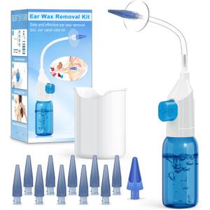 Ear Wax Removal Kit, Ear Cleaning Kits Manual Safe Ear Irrigation Flushing System, Effective Ear Cleaner Earwax Removal Kit, Ear Wax Removal Tool with Ear Basin and 10 Ear Tips