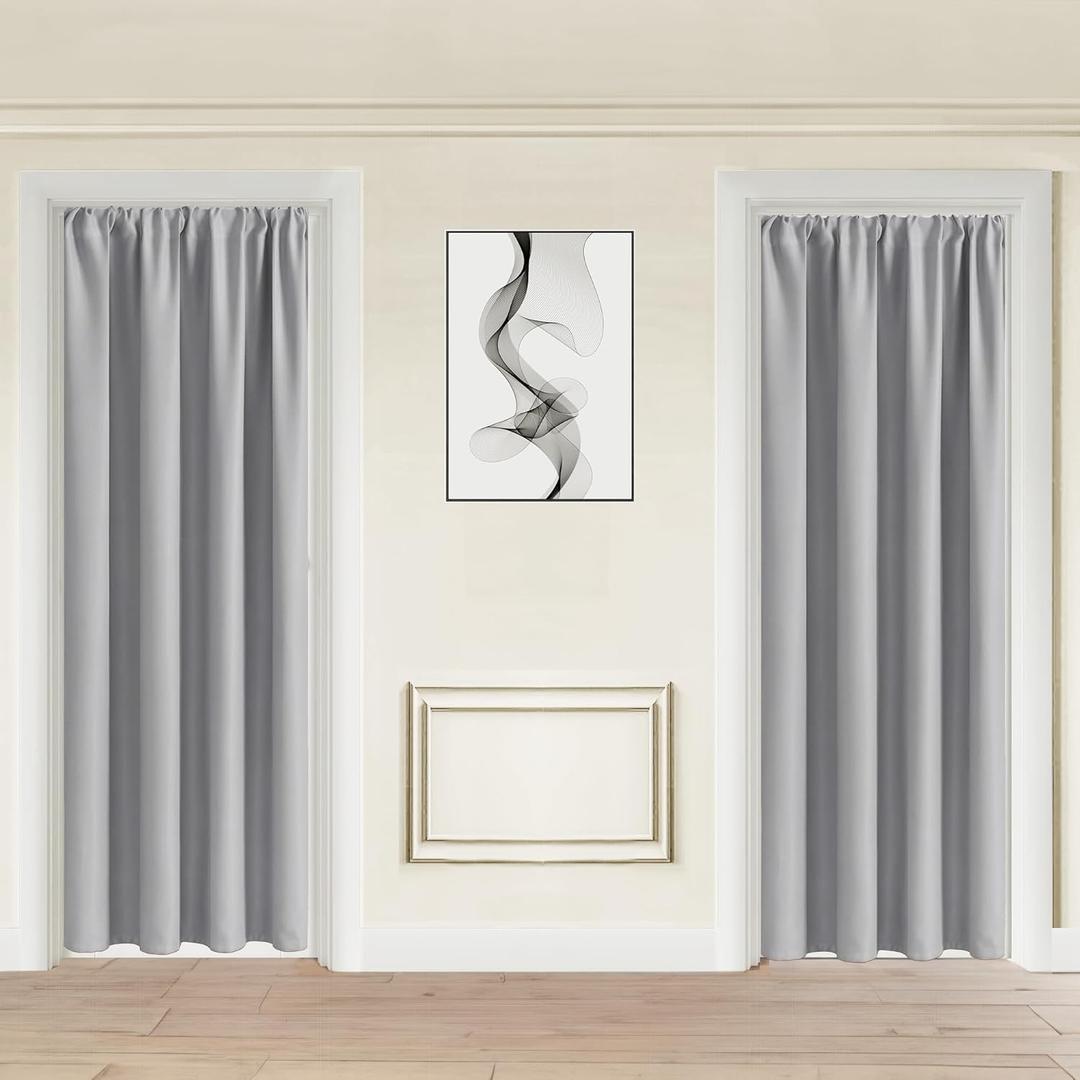 JIUZHEN 80 Inch Length Door Curtains for Doorway Privacy Insulated Blackout Curtains with Tiebacks Rod Pocket Room Divider Curtain Cover for Bedroom Closet Door, Set of 2, 42 x 80 Inch, Silver Grey (42"W x 80"L (Pack of 2))