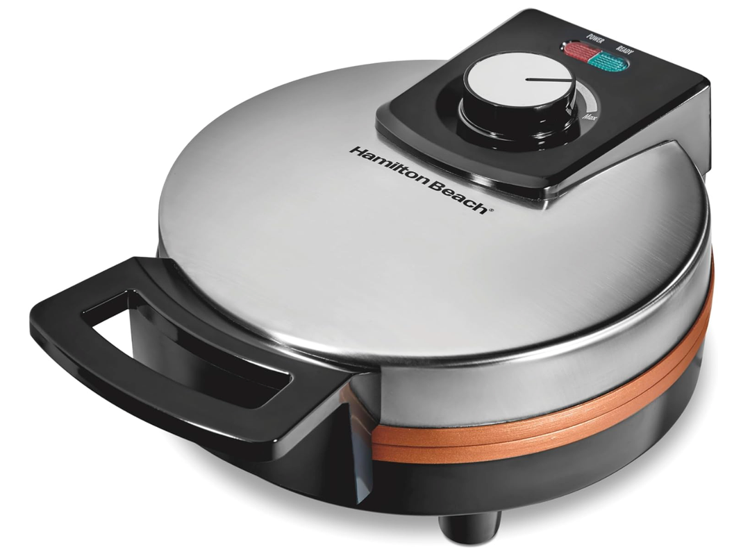 Hamilton Beach Belgian Waffle Maker with PFASFree NonStick CeramicCoated Plates, Browning Control, Indicator Lights, Stainless Steel (26081)