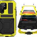 Compatible with Samsung S23 Ultra Metal Military Case with Stand Screen Protector Camera Protection Rugged Heavy Duty Shockproof Full Body Cover Tough Dustproof for Men (Yellow)