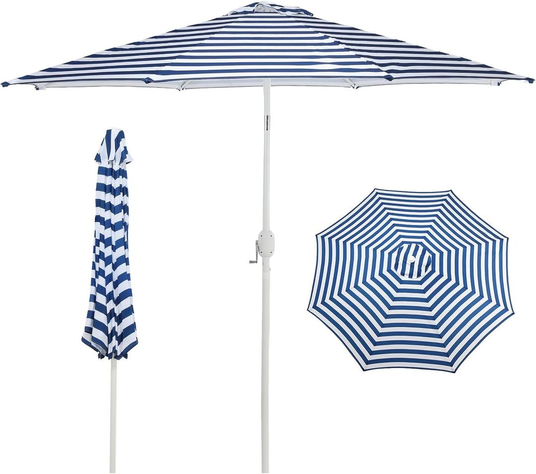 Aoodor 9 Ft Patio Market Umbrella, Outdoor Table UV Protection Umbrella with 8 Sturdy Steel Ribs, Push Button Tilt and Crank for Garden, Deck, Backyard, Poolside