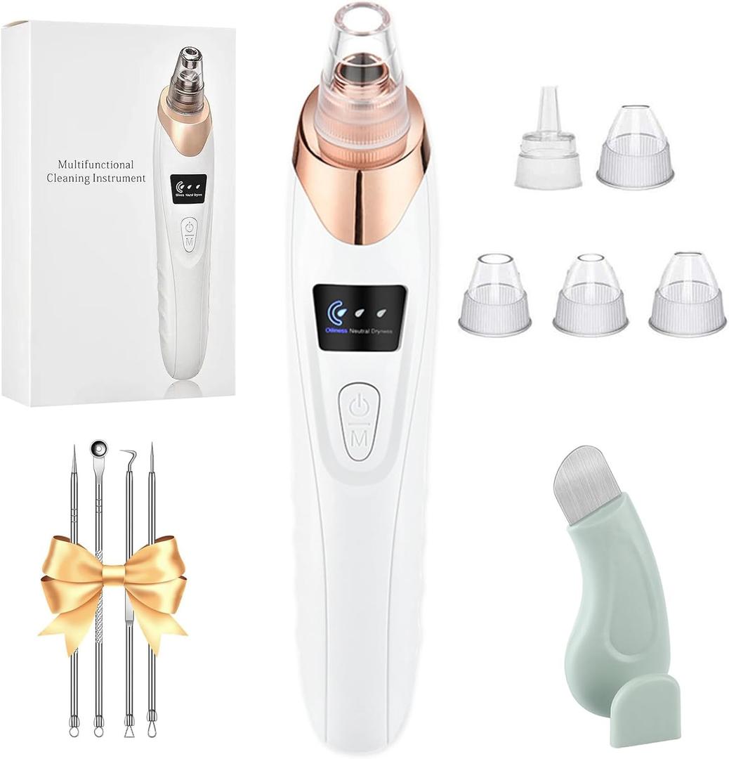 2026 Pore Vacuum, Blackhead Remover with 3 Adjustable Suction Levels, USB Rechargeable, 5 Replaceable Heads for Face Deep Cleansing, Includes Blackhead Spatula for Women & Men Blackhead Remover Vacuum