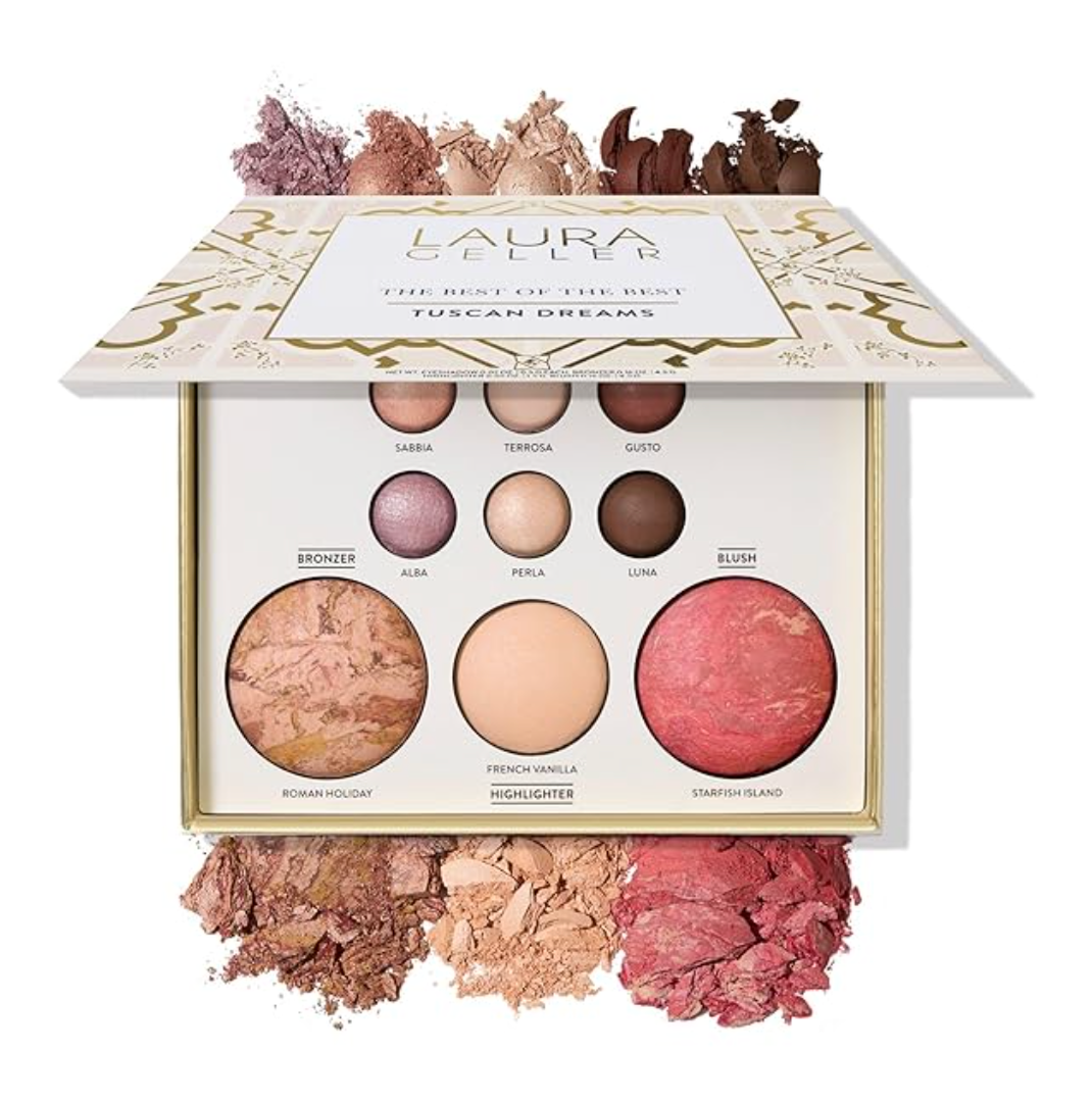 LAURA GELLER NEW YORK The Best of the Best Baked Palette - Tuscan Dreams - Full Size - Includes Bronzer, Blush, Highlighter and 6 Eyeshadows - Travel-Friendly (Best of the Best Tuscan Dreams)