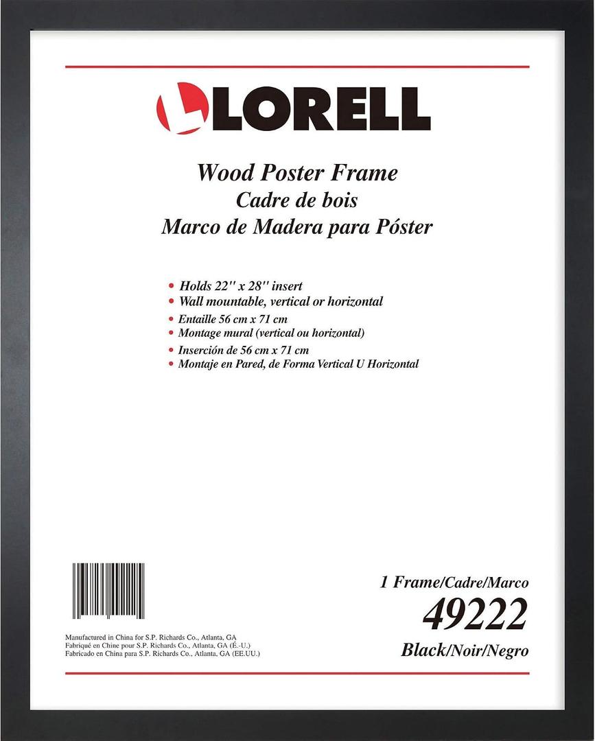 Lorell Solid Wood Poster Frame, 22" x 28" (49222) , Black