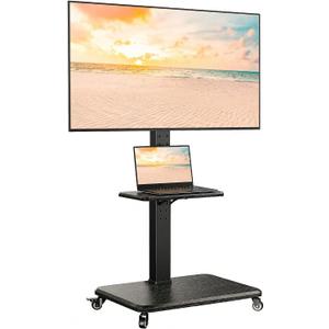 Perlegear Rolling TV Stand for 30-75 Inch, Mobile TV Cart Holds up to 110 lbs, Tilt & Height Adjustable Portable TV Stand on Wheels for Bedroom with Shelf, Outdoor TV Stand Max VESA 600x400mm PGTVMC27