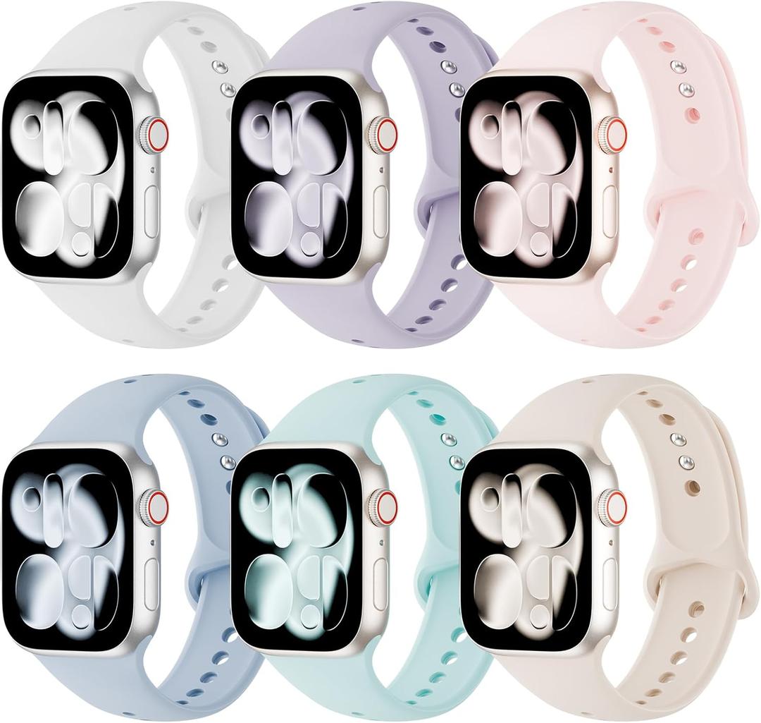6 Pack Silicone Bands Compatible with Apple Watch Band 38mm 40mm 41mm 42mm 44mm 45mm 46mm 49mm Women Men, Soft Sport Strap Replacement Wristband for iWatch Series 11 10 9 8 SE 7 6 5 4 3 2 1 Ultra
