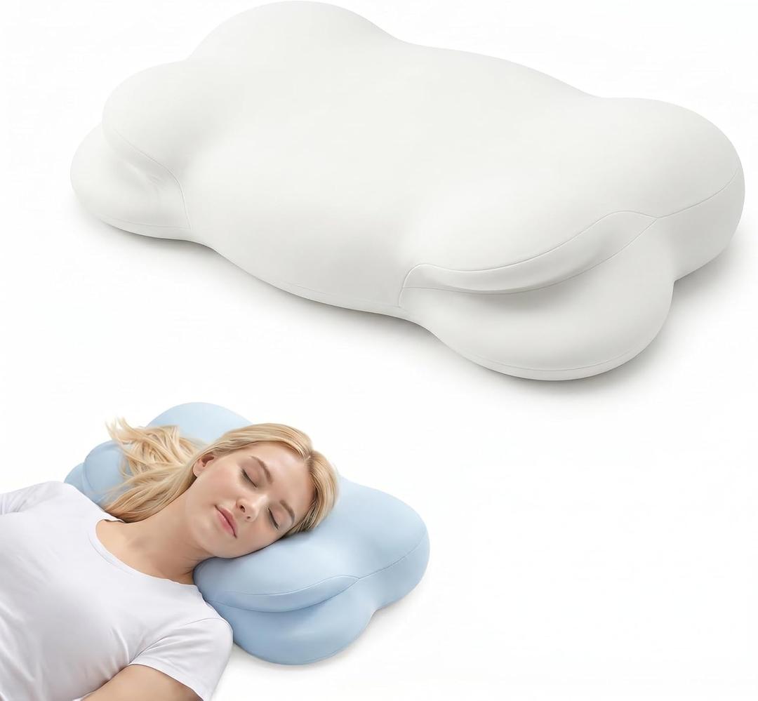 Cloud Pillow,Ergonomic Memory Foam Pillow, Stable Support for Cervical Neck, Cooling Breathable Pillowcase, Cervical Neck Pain Relief for Side, Back & Stomach Sleepers - Queen Size White