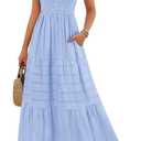 MEROKEETY Women's Summer Boho Maxi Dress Beach Vacation Casual Smocked A Line Sundress with Pockets