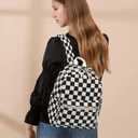 Corduroy Mini Backpack Purse Fashion Small Backpack Casual Daypack for Women Girls School Travel (Checkered Black)