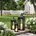 NEEDOMO Lanterns Decorative Indoor&Outdoor, Set of 3 Outdoor Lanterns for Porch, 26" Metal Frame Candle Holders with LED Candles, Fall, Christmas