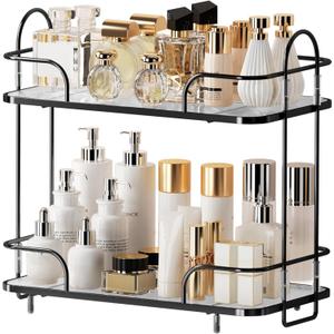 2 Tier Corner Bathroom Counter Organizer, Cosmetic Skincare Organizer, Bathroom Countertop Perfume Tray Vanity Organizer, Kitchen Spice Corner Storage Shelf