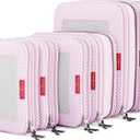 LeanTravel Premium Compression Packing Cubes for Travel - Suitcase Organizer Bags with Double Zipper & Breathable Mesh Panel - Space Saving Carry On Luggage Essentials (6-Pack, Pink Stripes)